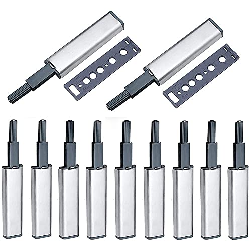 Damper Buffer, 10 Pezzi Push Pull per Ante, Push to open Magnetico, Apertura a Pressione Ante Chiusura, per la Porta Dell'Armadio da Cucina del Cassetto Dell'Armadio Senza Maniglia (Argento)