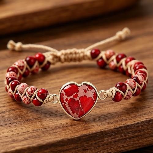 Image of Women Boho Wrap Bracelet,Handmade Natural Stone Crystal Emperor Beads Heart Bracelet, Fashion Bohemian Jewelry Gift for Women