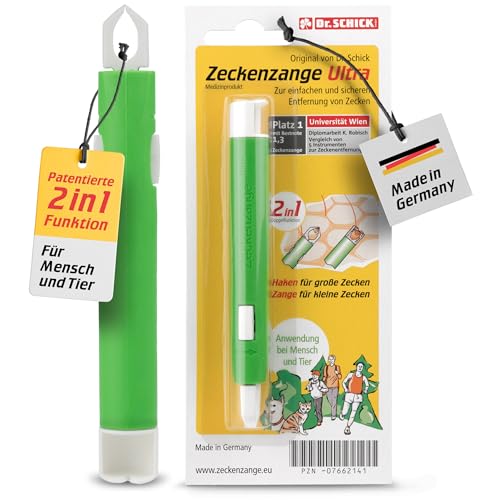 Dr. Schick Zeckenzange Ultra [2-in-1 Zeckenhaken & Zeckengreifer] - patentierter Zeckenschutz für Mensch und Tier - große und kleine Zecken zuverlässig entfernen