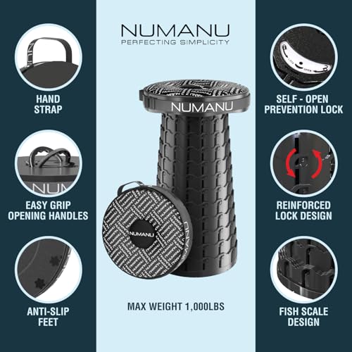 Image of NUMANU 2026 Upgraded 3XL Oversized Collapsible Stool with Cushion & Bag, 1000lbs Max Weight, 23.2 inch Heavy Duty Portable Retractable Telescoping Folding Seat Chair or Travel Footrest