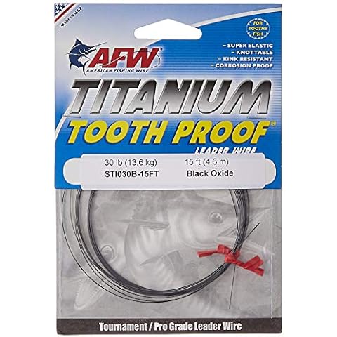 American Fishing Wire Titanium Tooth Proof Single Strand Leader Wire, Black Color, 50Pound Test, 15-Feet Cover