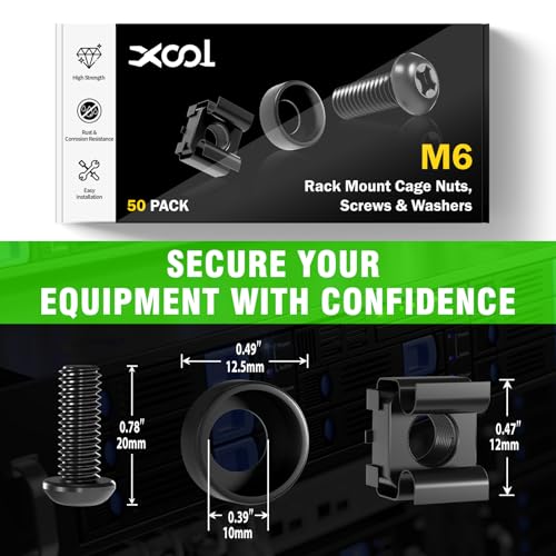 50 pack m6 x 16mm rack mount cage nuts screws and washers for rack mount server cabinet rack mount server shelves routers rack mount screws and square insert nuts self-locking cable ties for free