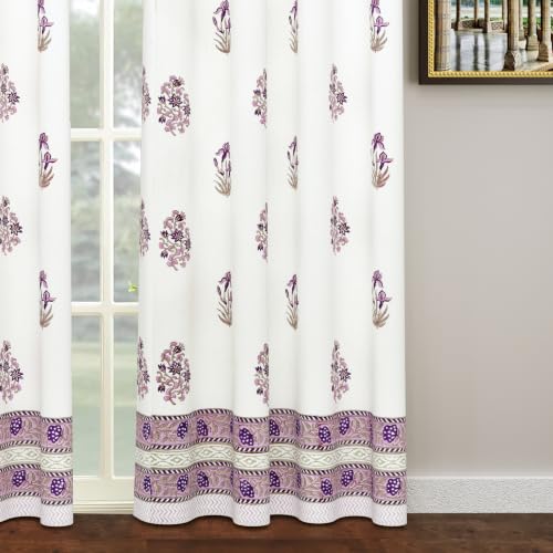 Image of BLOCKS OF INDIA Blackout Hand Block Printed Cotton Daylight Curtains with Eyelets(Set of 2 Curtains) (Block 14, 7 Feet /Door), Pink, White