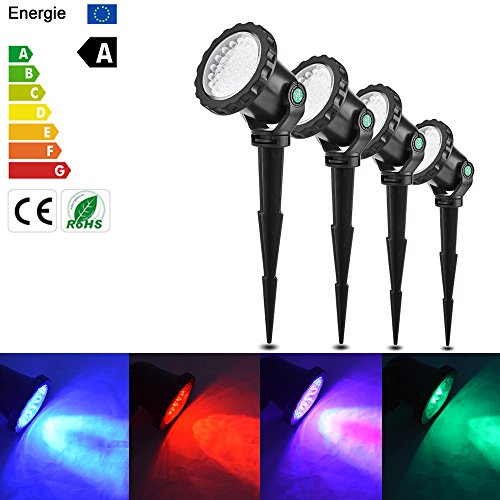 Set of 4 lights RGB Remote Control Garden Landscape Light with Spike Underwater Aquarium Fish Tank Light LED Pond Spotlight Submarine Projector Lamp UK Plug IP68