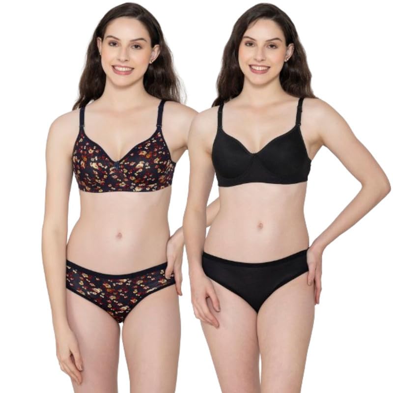 esoroucha Cotton Printed Lingerie Set with Full Coverage Lightly Padded Bra and Hipster Panty for Women Everyday Bra and Panty Full Comfort. (Pack of 2 Multicolor)-picture-28
