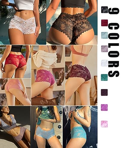Knowyou Women's Underwear Sexy V-Waist Shorts Underwear for Women Lace High Waist Cheeky Panties 5/10 Pack4