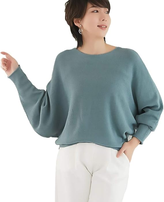 Amazon ドルマンスリーブ ニット ドルマン袖 ニュアンス ボートネック トップス ロールアップ 切りっぱなし レディース セーター 通販