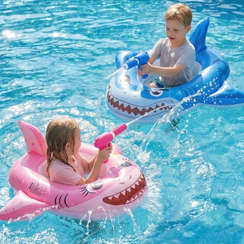 Gleamkid 2PCS Inflatable Pool Floats Kids, Pirate Ship Pool Float with Water Gun, Pool Toys for Kids Ages 4-8, Pool Float Safety Seat Swimming Pool Games for Boys Girls
