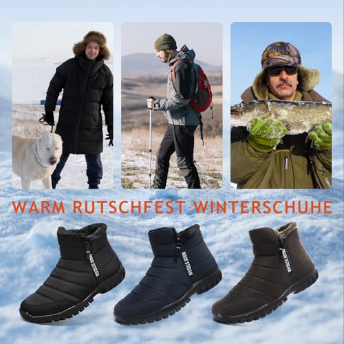 Bravover Winterstiefel Herren Schneestiefel Winterschuhe Warm Gefüttert Wanderschuhe Stiefeletten Rutschfest Reißverschluss Trekkingschuhe Stiefel Men Outdoor Wanderstiefel Leichte Boots Schwarz EU43