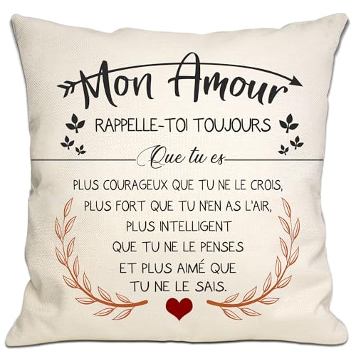 Bommex Rappelle-toi Toujours Que tu ES Plus Courageux Que tu ne Le Crois Housse de Coussin pour Mari Petit ami Cadeau pour Lui Anniversaire Saint-Valentin...