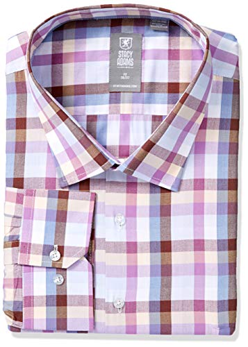 STACY ADAMS Men's Modern Fit Plaid Dress Shirt, Purple, 17