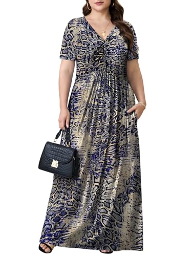 Image of PEVRL Plus Size Maxi Dresses for Women Summer Casual Short Sleeve Long Dress with Pockets 1X-5X