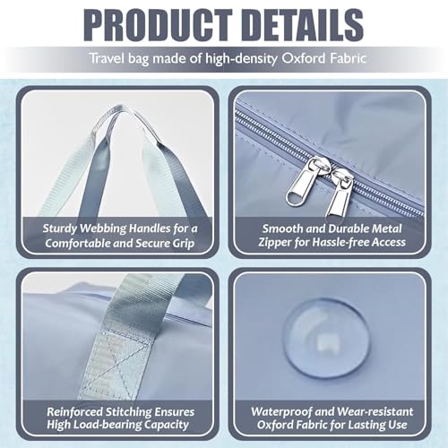 Image of JD Fresh 41 Liter Foldable Travel Bags for Women /Nylon Duffle Bags /Expandable Vanity Travelling Luggage Handbags /Waterproof & Lightweight Shopping Bag for Personal Items (Sky Blue)