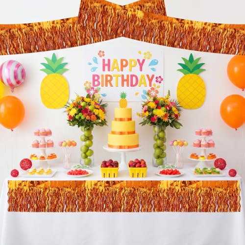 Image of BEISHIDA 3 Pack Orange Wavy Foil Fringe Garland 30ft Tinsel Wall Decor