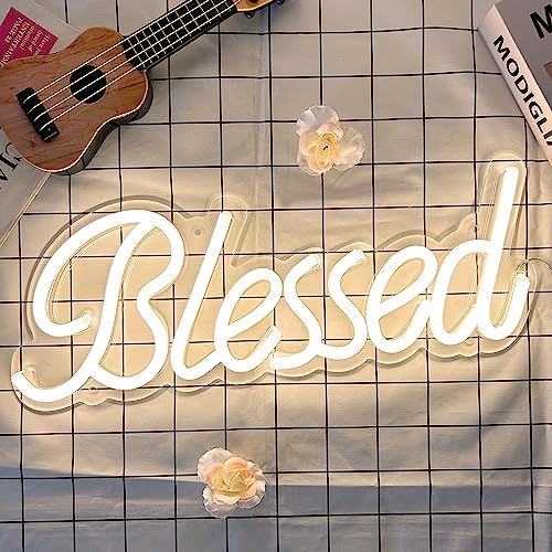DIVATLA Blessed Neon Sign for Wall Decor, Blessed LED Light Up Signs for Bedroom, Dimmable & Reusable for Office Studio Lounge, Blessed Gifts for Friends & Family, USB Powered 17