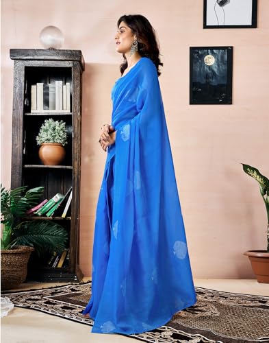 Image of SIRIL Women's Printed Chanderi Cotton One Minute Ready to Wear Saree with Unstitched Blouse Piece