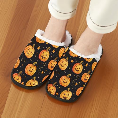 Halloween Holiday Slippers for Women Men Funny Pumpkin Ghost Spooky Spider Web Skeleton Bat Skull Witch Slipper Winter Slip on Cozy Memory Foam House Shoes School Supplies Gifts3