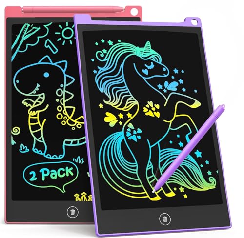 Image of TECJOE 2 Pack LCD Writing Tablet, 8.5 Inch Colorful Doodle Board Drawing Tablet for Kids, Kids Travel Games Activity Learning Toys Birthday Gifts for 3 4 5 6 Year Old Boys and Girls Toddlers | Colorful Doodle Board for Toddlers, Travel Road Trips, Quiet Time, Learning Toys Birthday Gifts for Boys Girls Ages 3-8