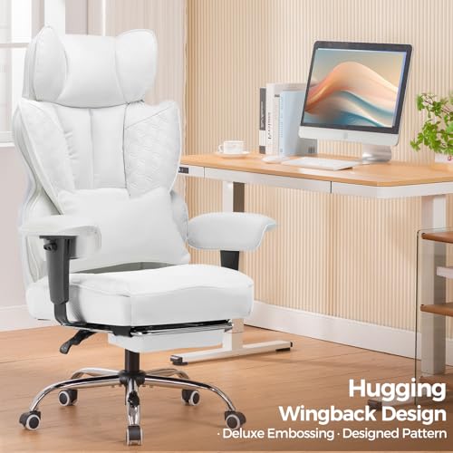 COMHOMA Big and Tall Office Chair 400LBS Wide Ergonomic Gaming Chair with Deluxe Embossing Designed Leather with Foot Rest,150°Reclining Adjustable Armrests Pocket Spring Back Support and Pillow