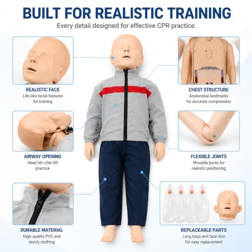 Image of JNMFTD Children CPR Manikins Dummy Training Kit，Full Body CPR First Aid Training Simulator Mannequin Professional Medical Accessories for Classroom or Research Centers Nursing Practice Patient Care