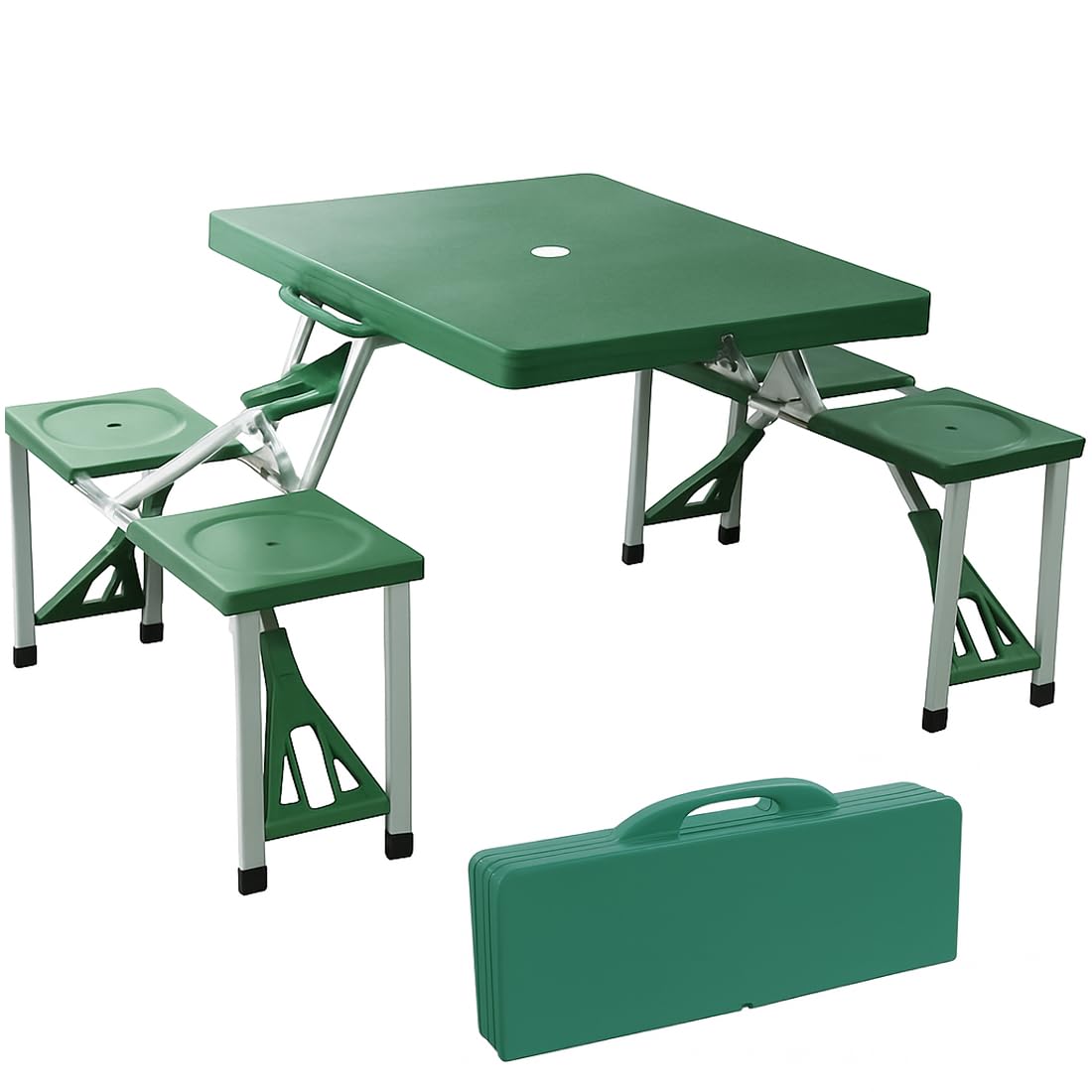 Acomoda Textil - Mesa de Picnic Plegable con Cuatro Asientos Integrados y Asa de Transporte, Estructura Resistente y Diseño Compacto para Jardin, Camping, Parque, Playa O Exterior.