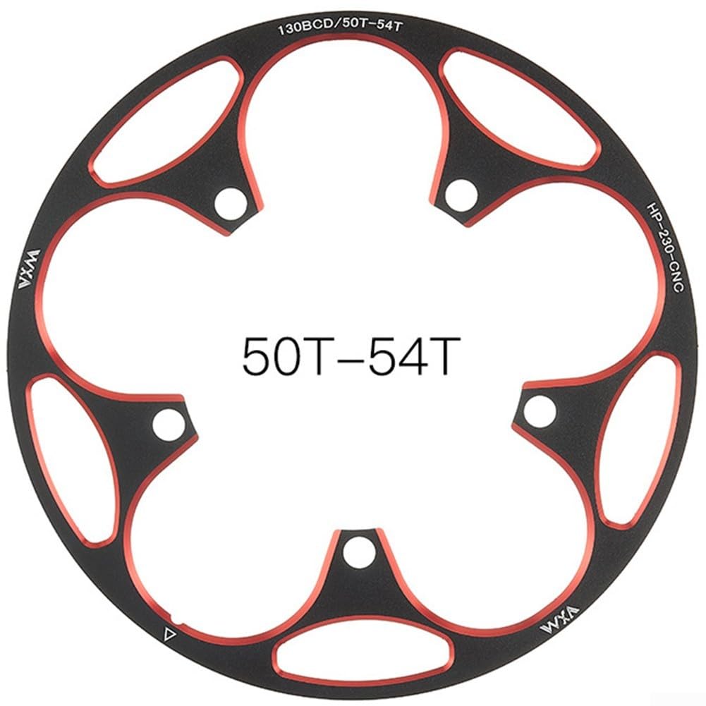 Paracatena per bicicletta in lega di alluminio 130BCD per pignone 50T-60T, copertura leggera con struttura stampata per protezione di sicurezza per ciclismo su strada, nero (50T-54T rosso)