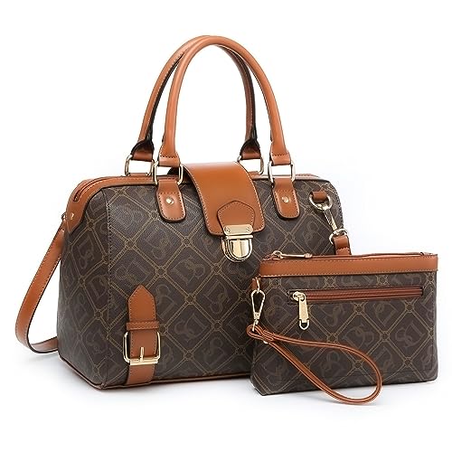Dasein Women Barrel Handbags Fashion Satchel Bags Top Handle Shoulder Purses Vegan Leather Work Tote (DS coffee)