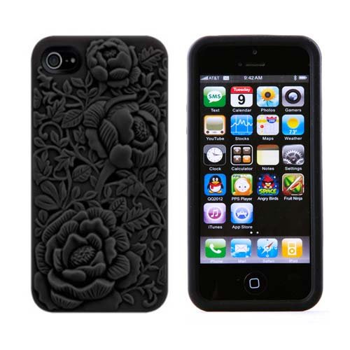 eFuture Black 3D Sculpture Rose Flower Silicone Soft Case Cover fit for the new Iphone5 5G +eFuture's nice Keyring