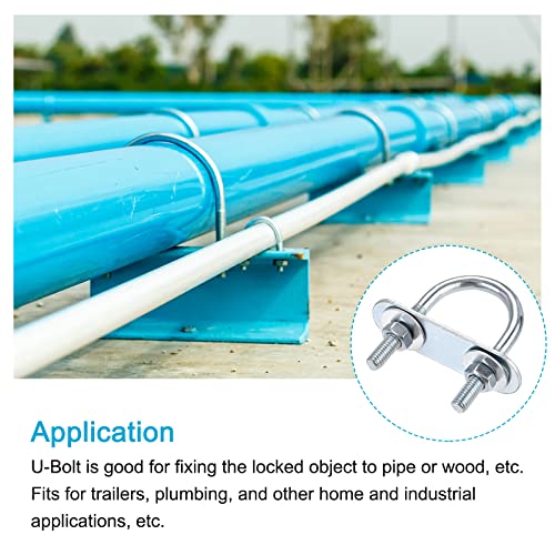 Image of METALLIXITY U Bolts 4 Sets (M6x27x53mm), Round U Bolt Steel with Accessories - for Construction, Pipe