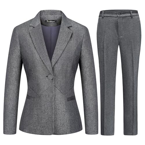 TRONSTORE Damen Business Anzüge für die Arbeit Professionelle Zweiteiler Slim Fit Outfits für Frauen, GRAU, Mittel TRONSTORE Damen Business Anzüge für die Arbeit Professionelle Zweiteiler Slim Fit Outfits für Frauen, GRAU, Mittel