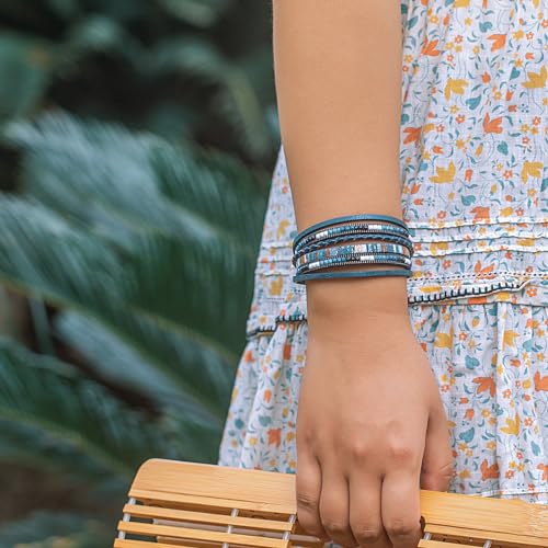 FANCY SHINY Boho Leather Wrap Bracelets Trendy Layered Bracelets with Magnetic Clasp Strackable Bohemian Jewelry Gifts for Women2