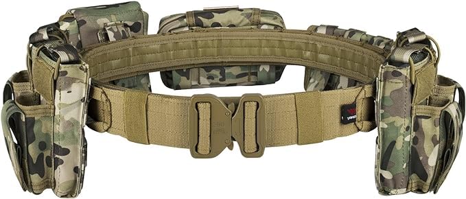 CrogaGear Tactical Battle Belt with Quick Release & Accessory Pouches - 7 in 1 Duty Belt for Men (CP)