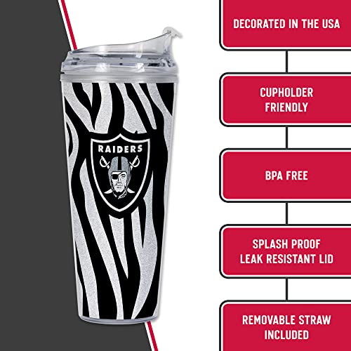 Image of Rico Industries NFL Football Glitter 24oz Acrylic Glitter Tumbler with Hinged Lid, Officially Licensed Double Wall Tumbler with Straw