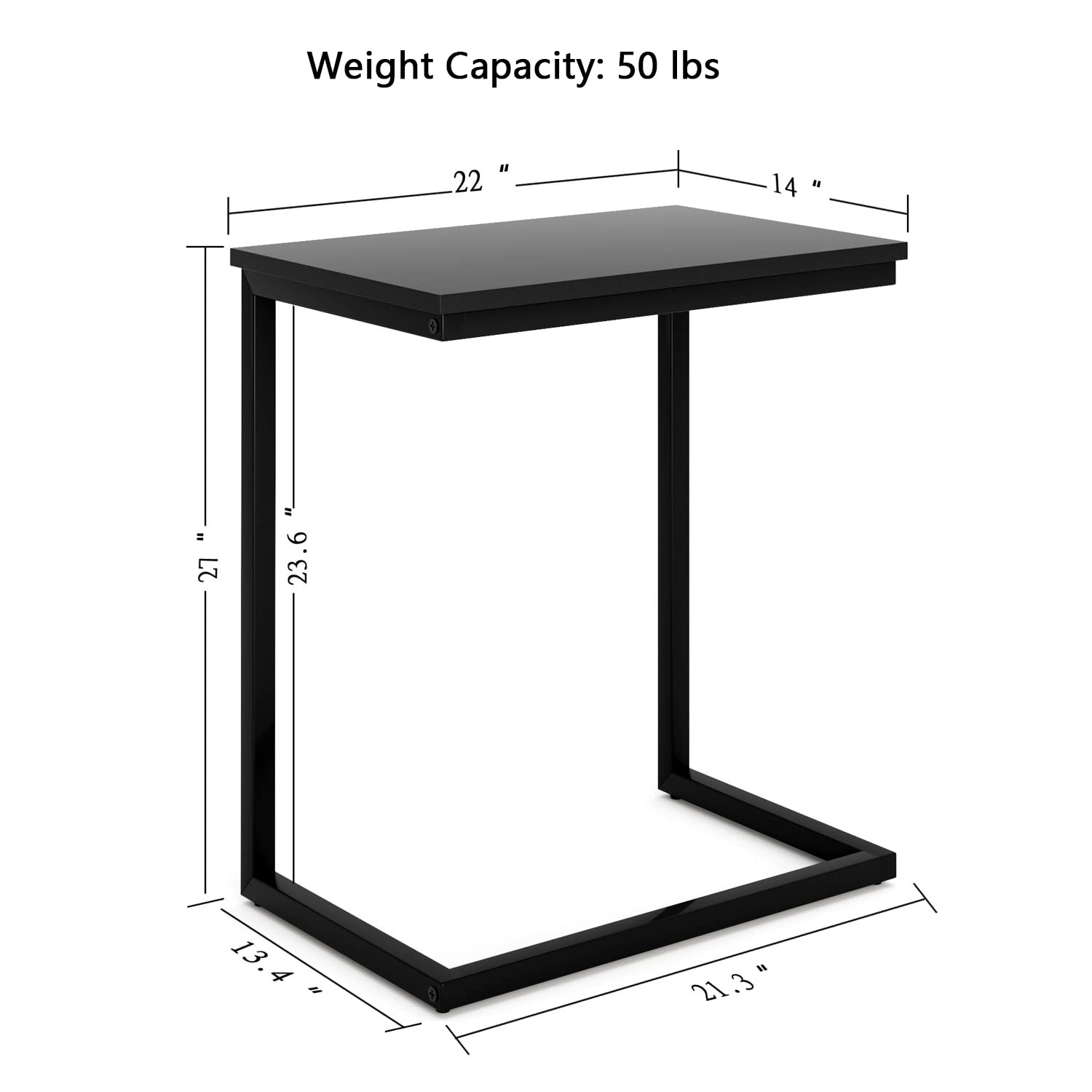 Serxis Sofa C Side End Table Wood Accent Couch Table Coffee Tray Snack Side Table Notebook Laptop Holder Over Bed Stand Reading Desk Black Color 22x14x27 Inch Space Saving for Living Room Bedroom