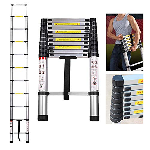 Telescoping Ladder 3.2M / 10.5ft Aluminum Folding Telescopic Ladder Portable Lightweight Collapsible Ladder for Home, RV, Loft, Attic, Daily Use at Home, 330lb Capacity