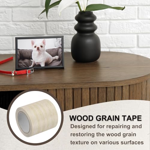 Image of PATIKIL Wood Grain Tape 2.2 inch x 15 Ft, Self-Adhesive Wood Texture Repair Tape Realistic Wooden Effect Patch for Furniture Cabinets Floor Walls,Light Yellow Oak