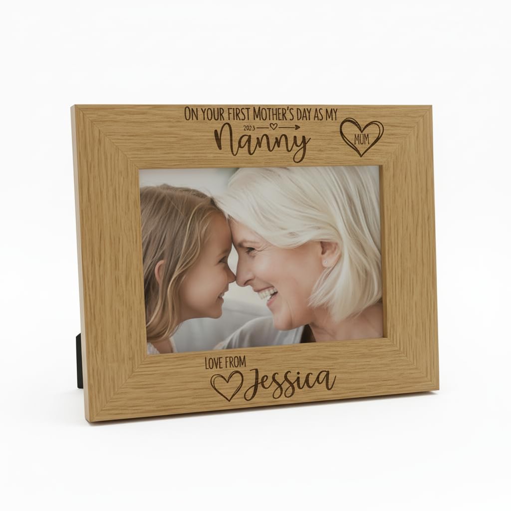 Ukgiftstoreonline Blue Personalised First Mothers Day As A Nanny Photo Frame Landscape (4 X 6 Inch)