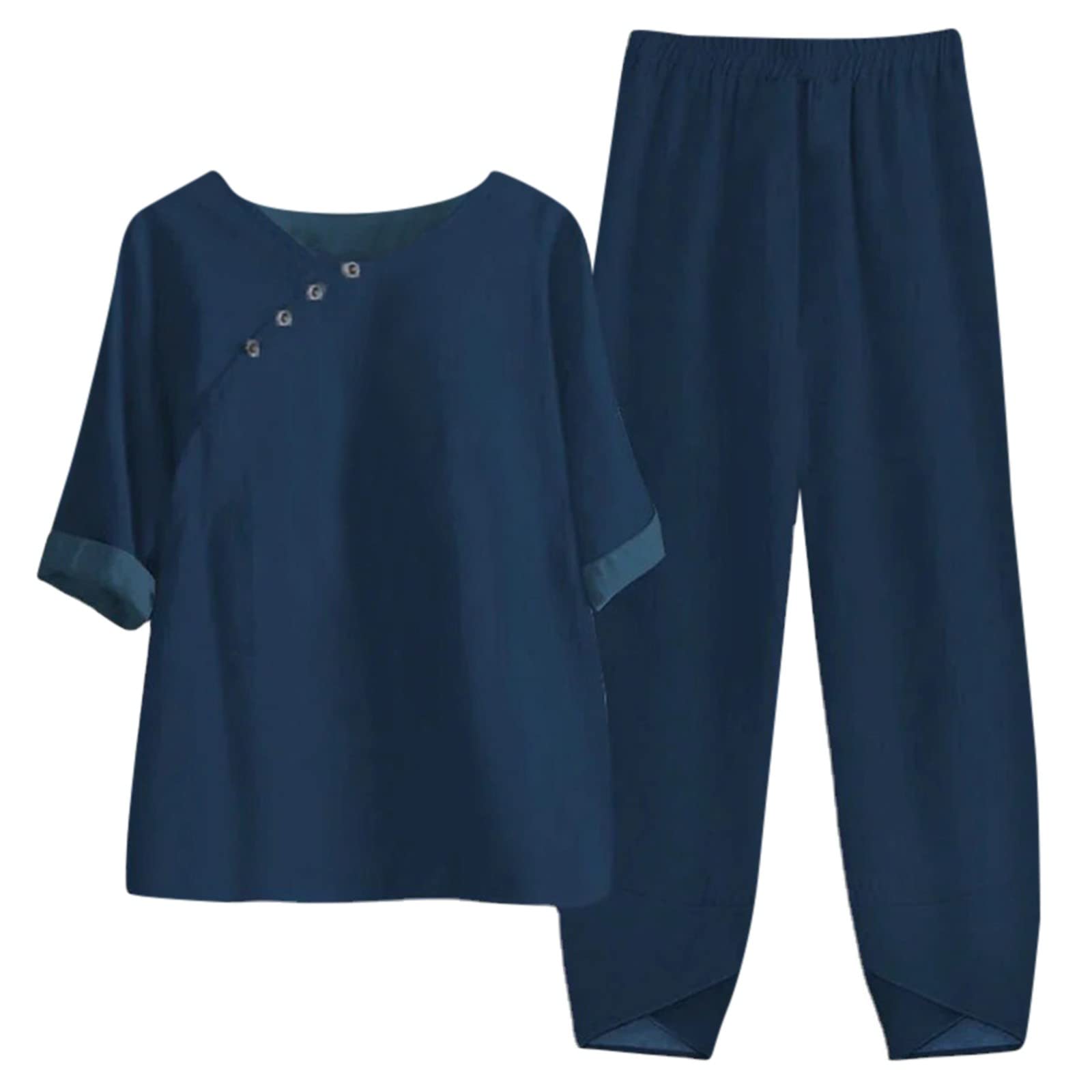 ADMAY Conjunto de dos piezas de Leggins Deportivos Conjunto Blusa Estampado de Cinco Mangas de Mujer de Algodón y Lino con Pantalones de Dos Piezas Vestido Pantalón Elegante