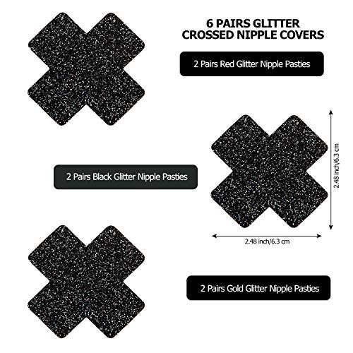 SATINIOR 6 Pairs Glitter Pasties Covers Valentine Disposable Shaped Stickers2