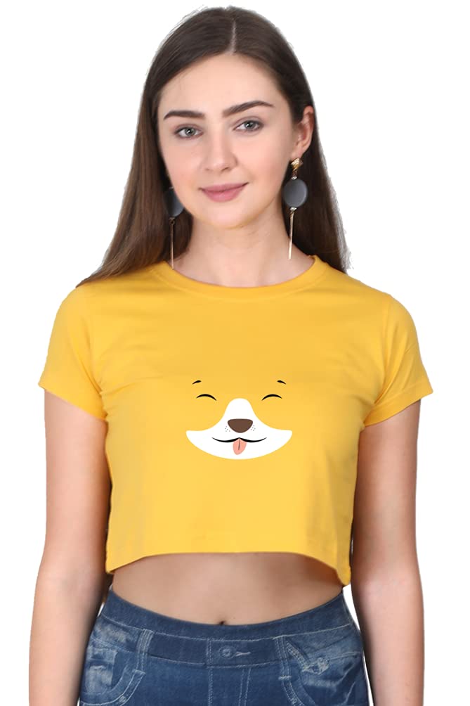 Nexa Crop Tee - Cuties Series - Puppy Face - Grey, Red, Pink, Yellow - Crop Tops, Cute Crop Tops - 90% Cotton 180 GSM