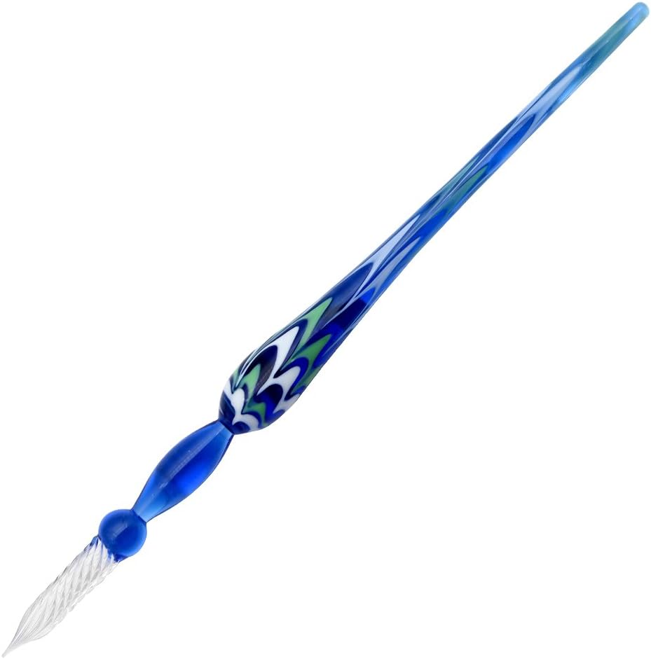 Gullor Vintage Glass Dip Pen - Blue Crystal Sign Pen Gift, Handmade