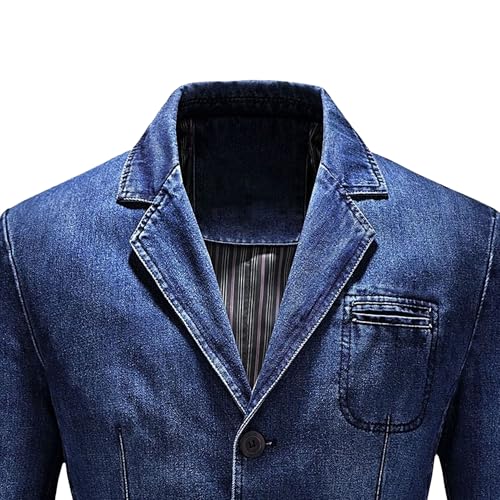 Men's 3 Buttons Denim Blazer Classic Notched Collar Jean Suit Jacket Distressed Casual Denim Jacket with Pockets4