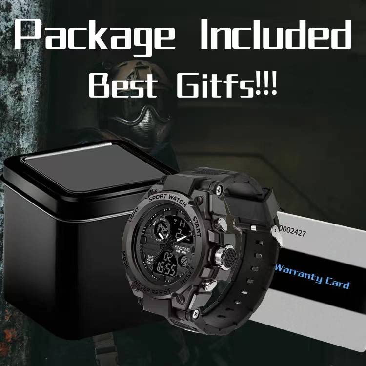 findtime Montre militaire pour homme - Montre de sport numérique - Étanche jusqu'à 5 ATM - Réveil - Chronomètre - Calendrier - Compte à rebours - Date, a-noir, bracelet