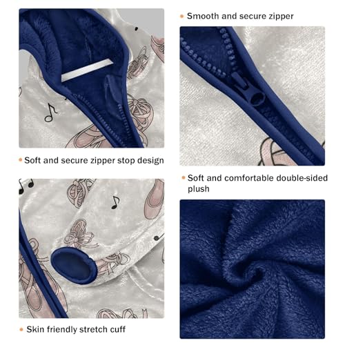 Ballet Shoes with Music Notes Toddler Fleece Jacket Girl Boys Hooded Fleece Jacket Coat Warm Outwear Zip-up 3-10T3