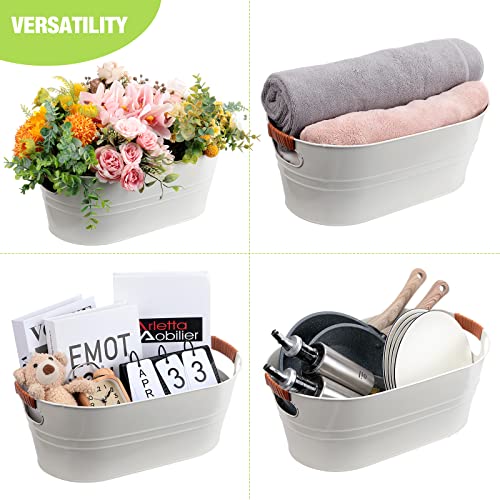 Roshtia 4 Pcs White 4 Gallon Beverage Tub, Large Ice Buckets For Parties, Farmhouse Metal Galvanized Drink Buckets Storage Bucket Bin With Hands For Kitchen Barbecues Wedding Home Parties #TOP4