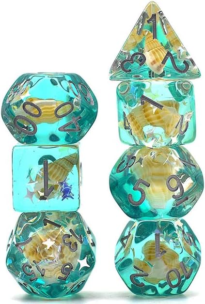 Blue Ocean Seashell DND Resin Dice Set for Dungeons and Dragons, D&D, D20, D and D, Polyhedral Resin Dice, Dungeons and Dragons Gifts, Accessories
