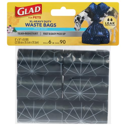 Image of Glad for Pets Extra Large Scented Dog Poop Bags, Heavy Duty Tear-Resistant Pet Waste Pickup Bags with Fresh Scent, Easy-Tie Handles for Walking, Camping, Travel, 90 Count