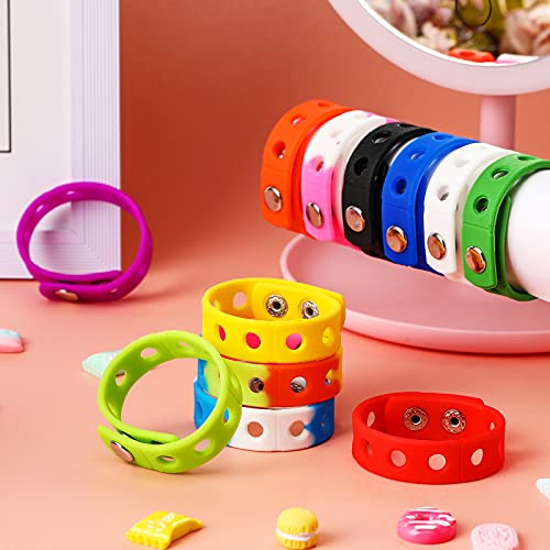 Image of MTLEE 12 Pieces Silicone Charm Rubber Bracelets Silicone Wristbands Adjustable Bracelets with Holes for Shoe Charm Girls Boys Birthday Party Award