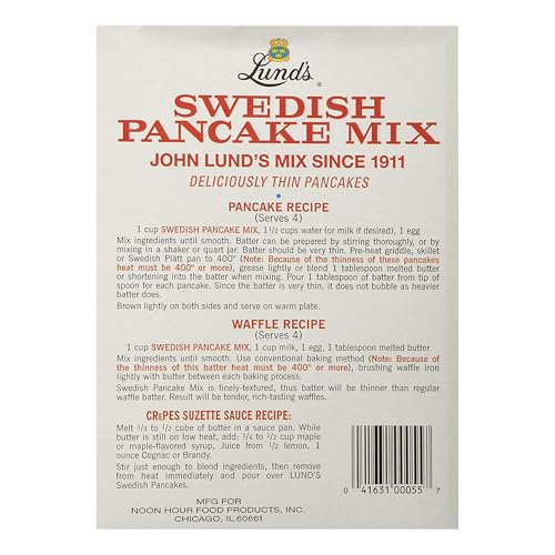 Lund’s Swedish Pancake Mix, Deliciously Thin & Light Pancakes, 12 oz, Traditional Scandinavian Recipe - Easy Mix for Breakfast or Brunch