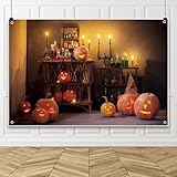 Qinunipoto ハロウィン 背景布 1.5x1m 魔女の屋 パンプキンランタン 背景 ハロウィン 飾り 撮影布 撮影用 バックグラウンド 写真 撮影 Halloween Backdrop パーティーの装飾 ポリエステル製